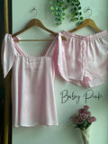 Satin Tie Knot Pajamas - Baby Pink