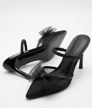 Black heel - Sheer Tulle Bow