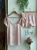 Satin Tie Knot Pajamas - Blush