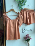 Satin Tie Knot Pajamas - bronze