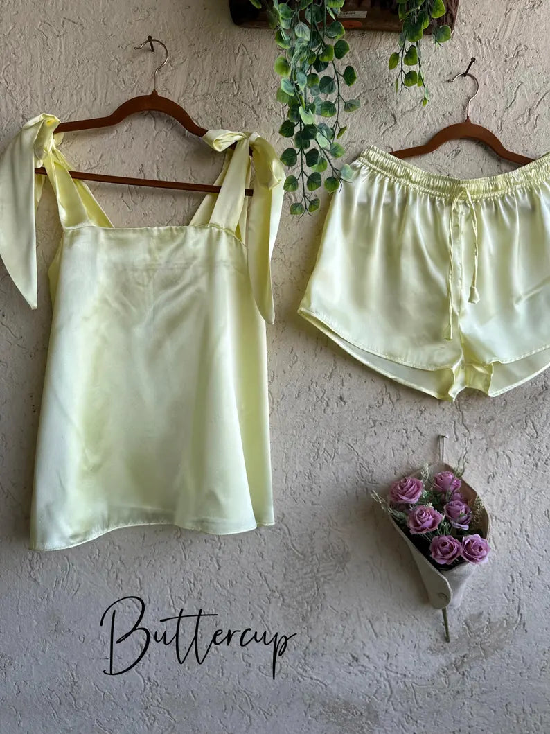 Satin Tie Knot Pajamas - Buttercup