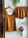 Satin Tie Knot Pajamas - Copper