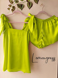 Satin Tie Knot Pajamas - Lemongrass