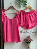Satin Tie Knot Pajamas - Malibu Pink