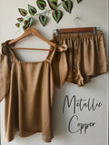 Satin Tie Knot Pajamas - Metallic Copper