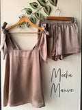 Satin Tie Knot Pajamas - Mocha Mauve