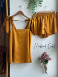 Satin Tie Knot Pajamas - Mustard Gold