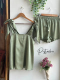 Satin Tie Knot Pajamas - Pistachio