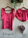 Satin Tie Knot Pajamas - Pomegranate