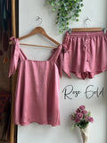 Satin Tie Knot Pajamas - Rose Gold