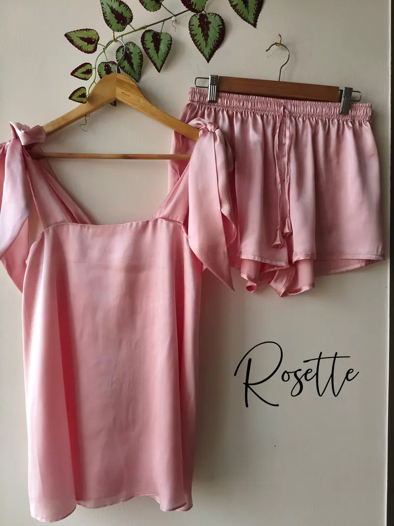 Satin Tie Knot Pajamas - Rosette