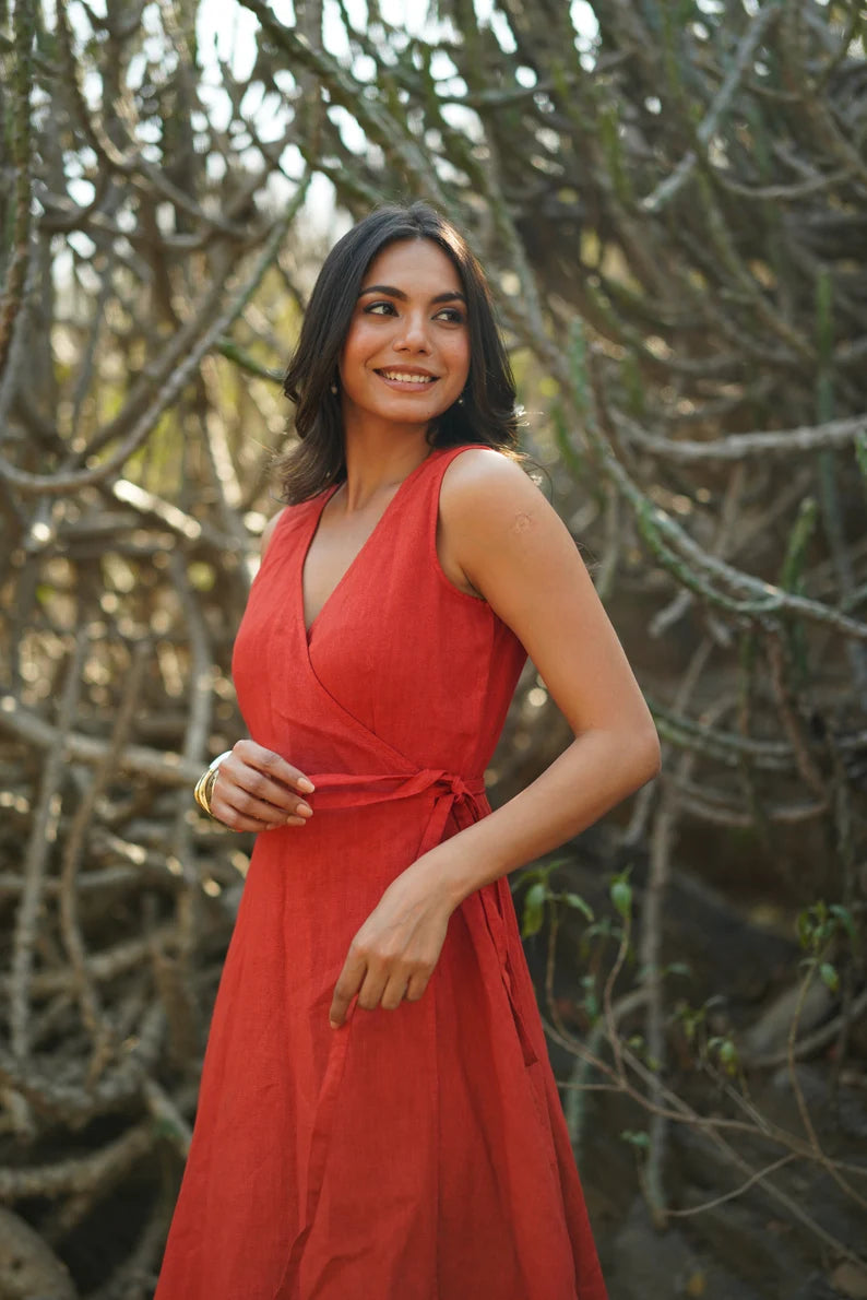 V-Neck Midi Wrap dress
