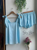 Satin Tie Knot Pajamas - Sky Blue