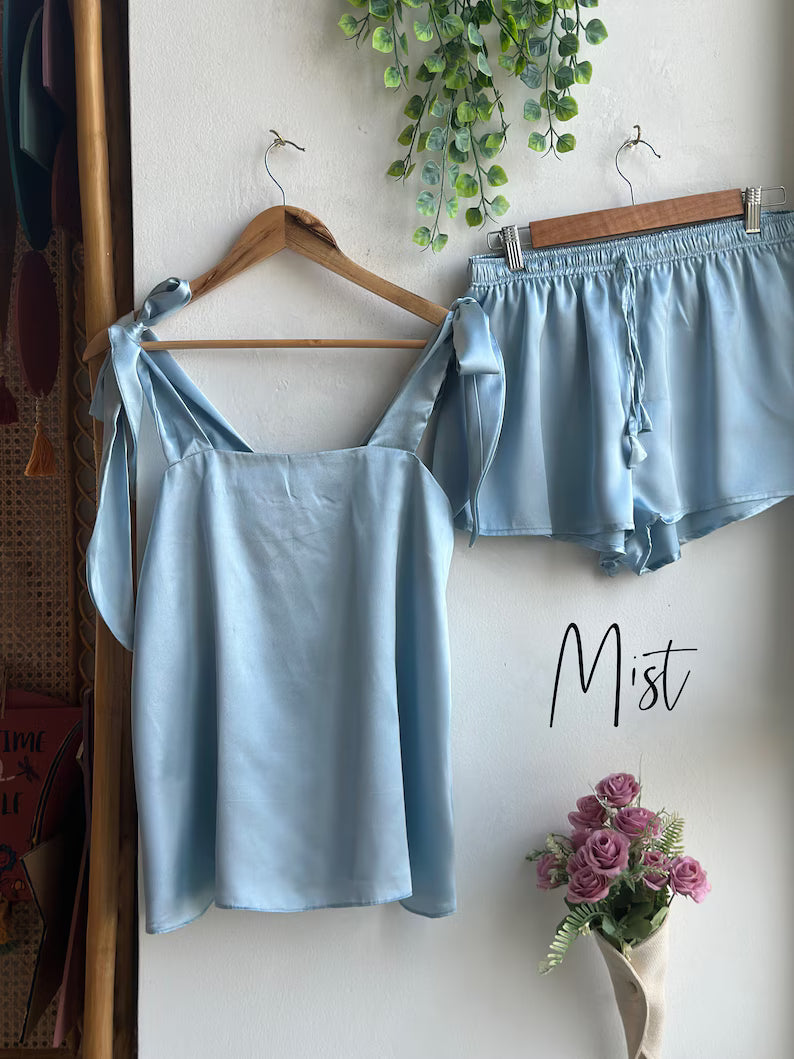 Satin Tie Knot Pajamas -Mist