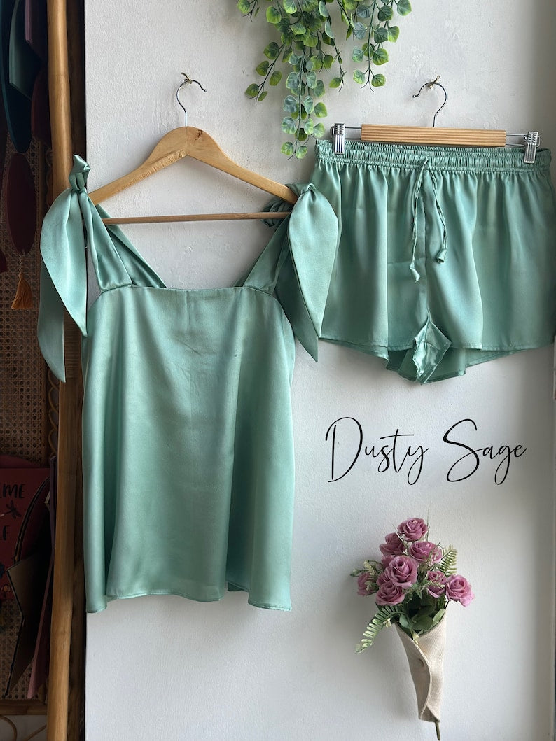 SatinTie Knot Pajamas Dusty Sage
