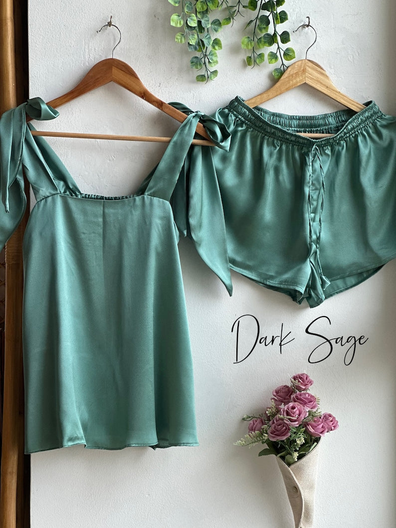 SatinTie Knot Pajamas Dark Sage