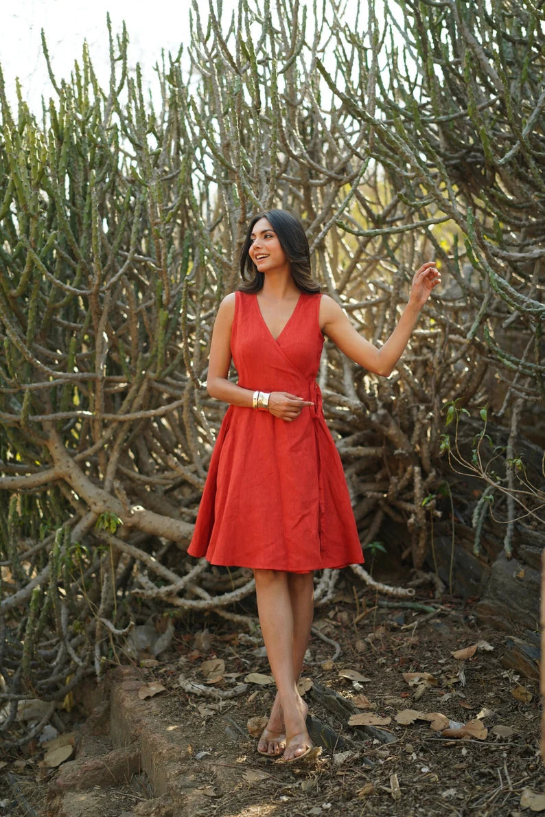 V-Neck Midi Wrap dress