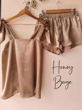 Satin Tie Knot Pajamas - Honey Beige