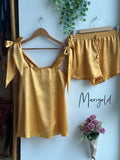 Satin Tie Knot Pajamas - Marigold