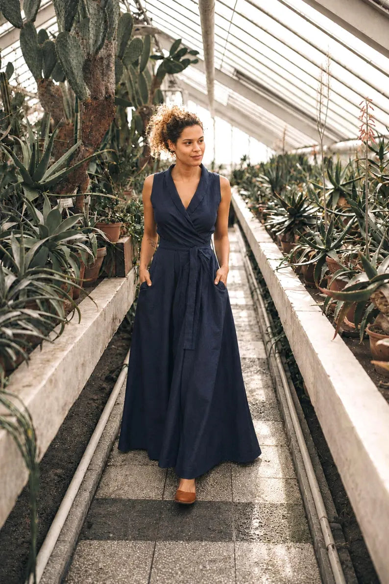 Linen Shawl Collar wrap dress
