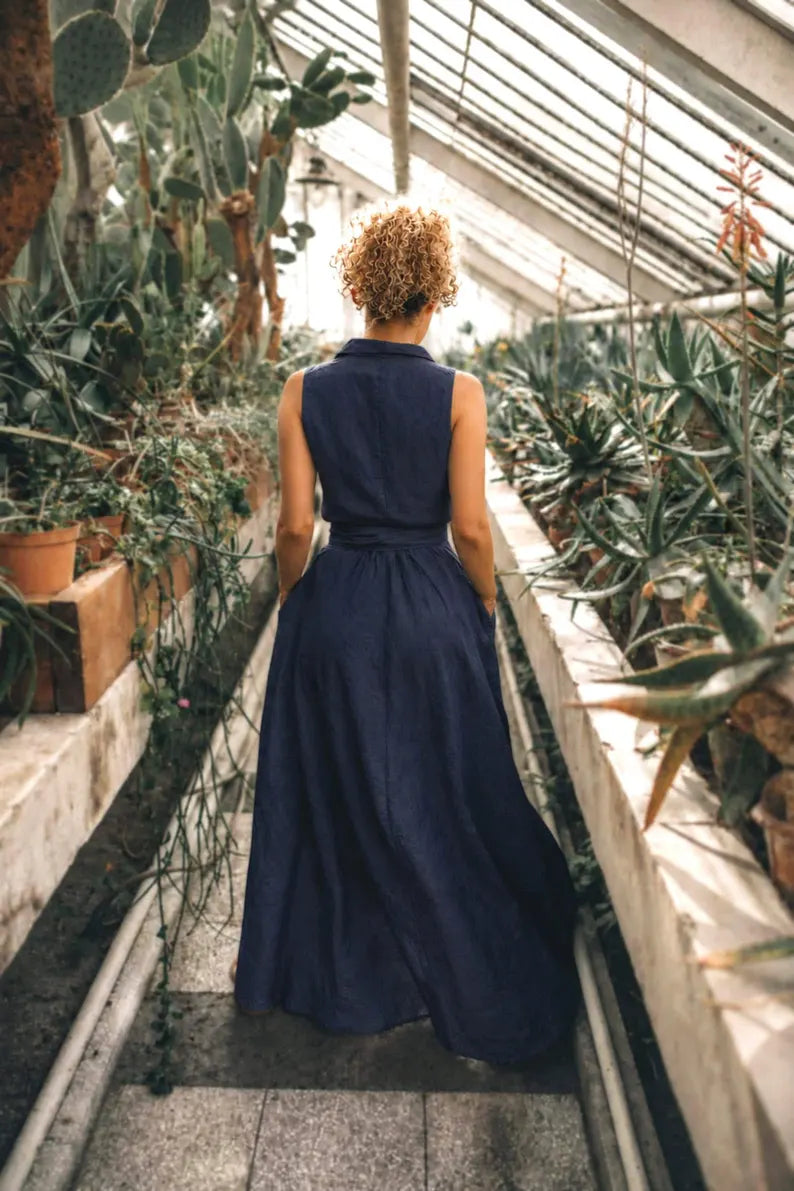Linen Shawl Collar wrap dress