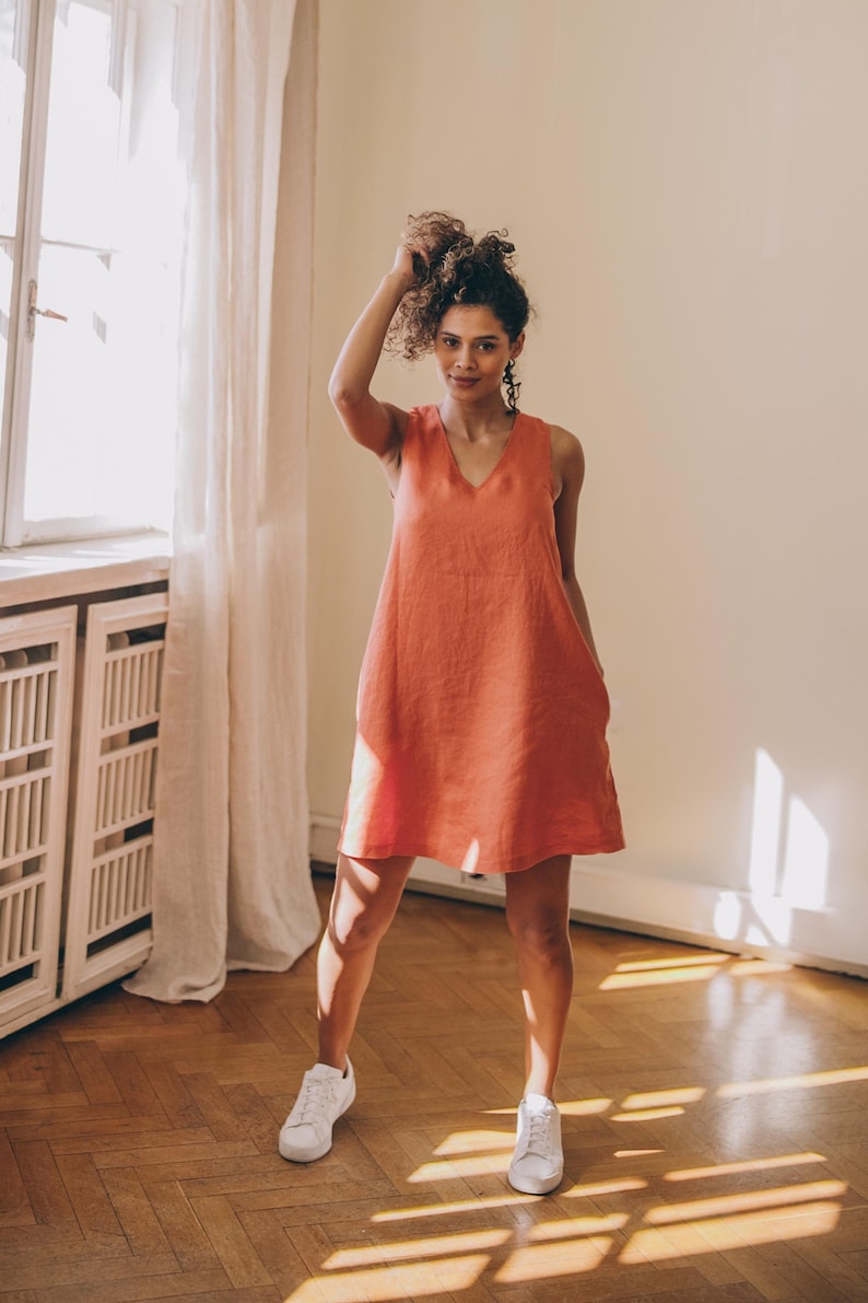Vneck Linen Mini Dress