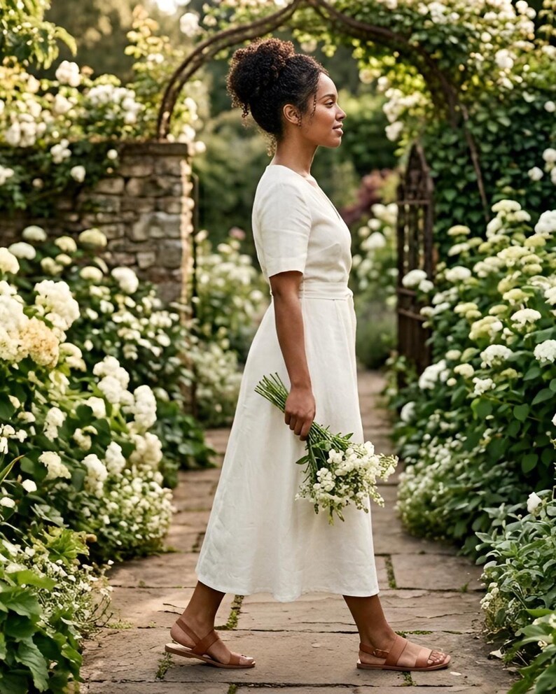 Elegant White Linen wrap dress