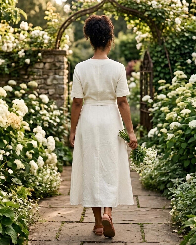 Elegant White Linen wrap dress