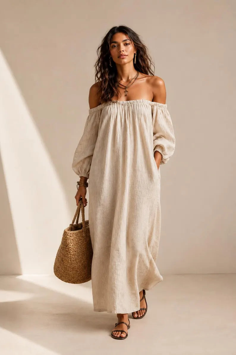 Off Shoulder Linen Dress