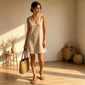 Mia Linen Midi V neck Dress