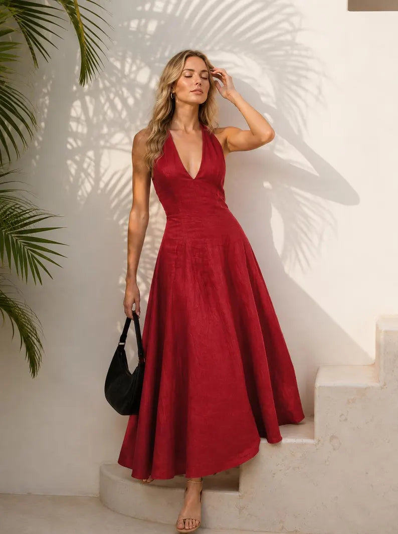 Linen Maxi V-neck Dress