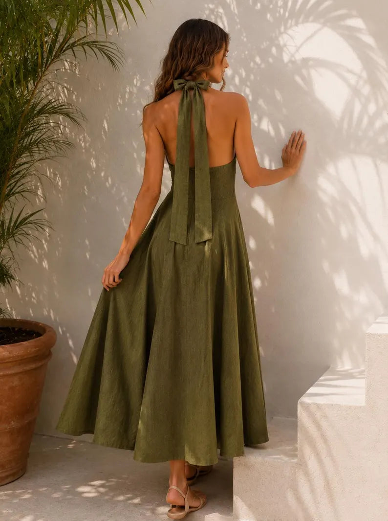 Linen Maxi V-neck Dress