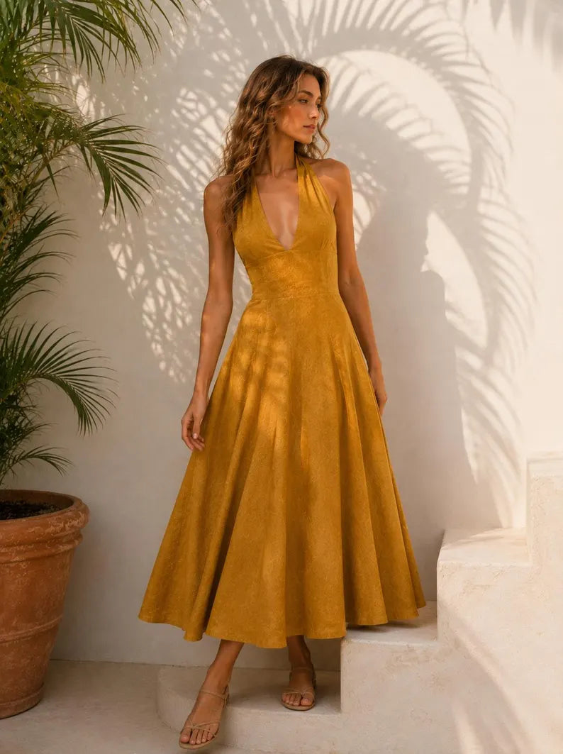 Linen Maxi V-neck Dress
