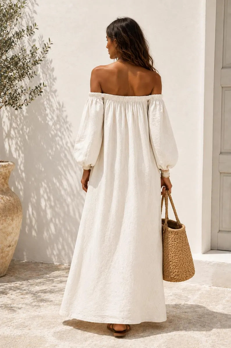 Off Shoulder Linen Dress