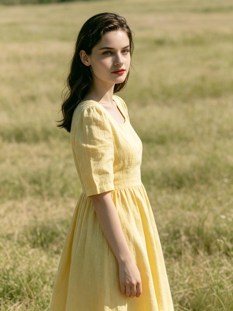 Puff Sleeve Linen Dress