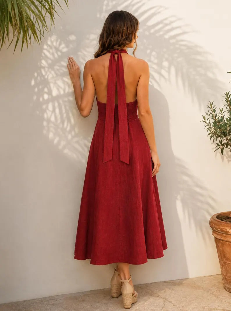 Linen Maxi V-neck Dress
