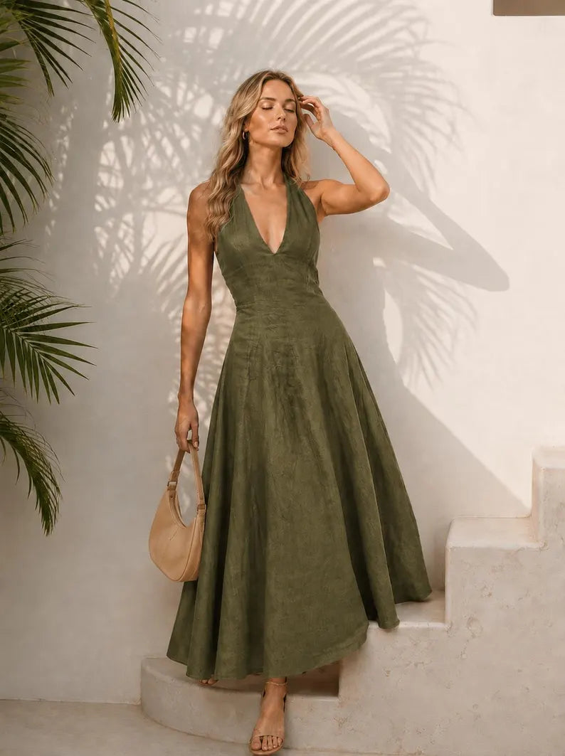 Linen Maxi V-neck Dress