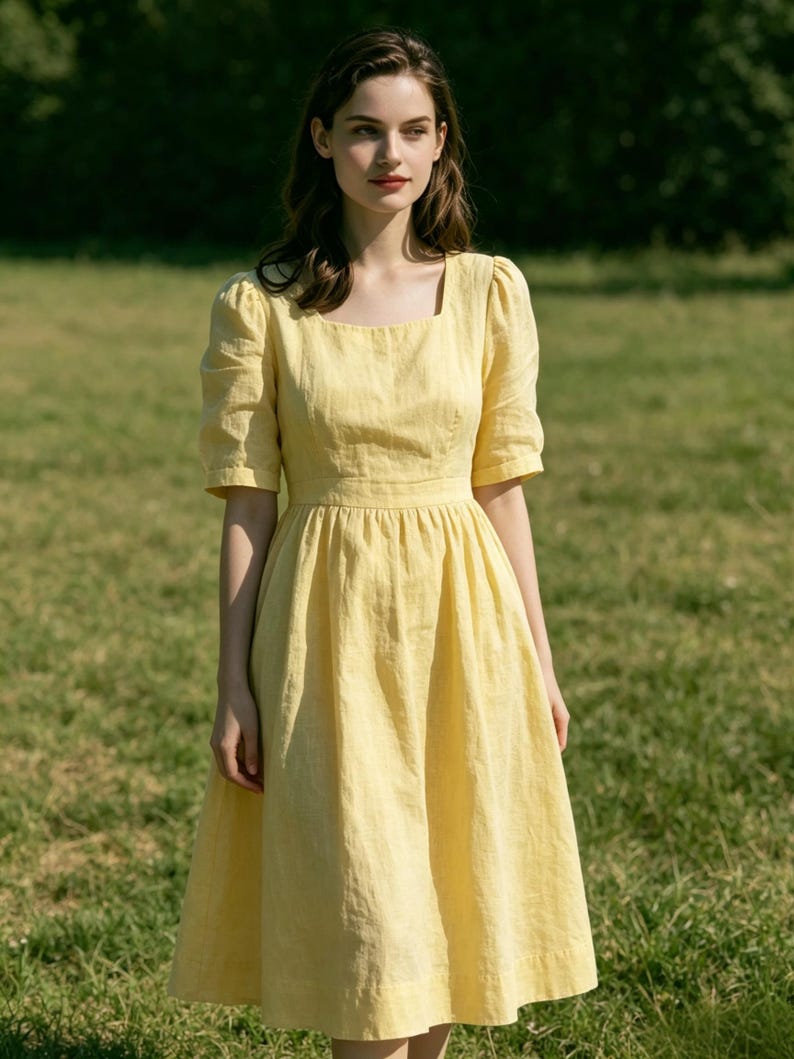 Puff Sleeve Linen Dress