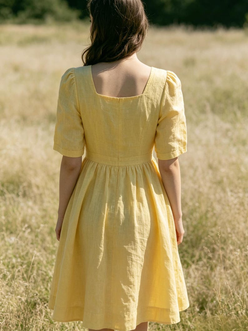 Puff Sleeve Linen Dress